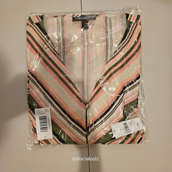 Lane Bryant V-Neck Tie-Front Peplum White, Pink, Green, Striped Size 16 - Picture 3 of 3